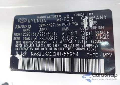 2013 Hyundai Tucson Gls из США, поврежденный, VIN KM8JU3AC0DU755954